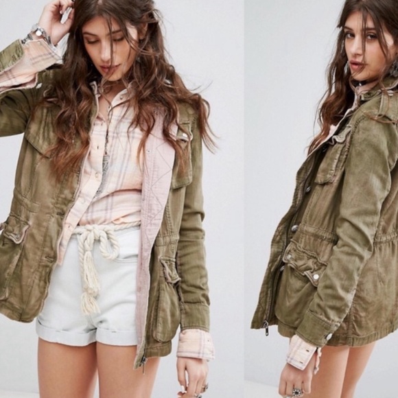Free People Double cloth Military Jacket two toned Size L MSRP $148 - Picture 3 of 7